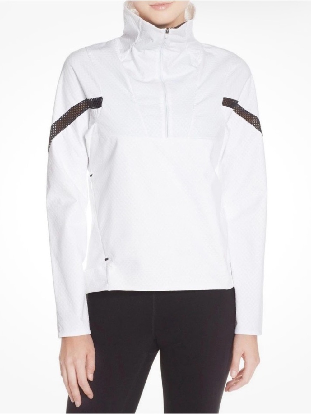 Nike White Half-Zip Bomber Jacket with Black Mesh Accents